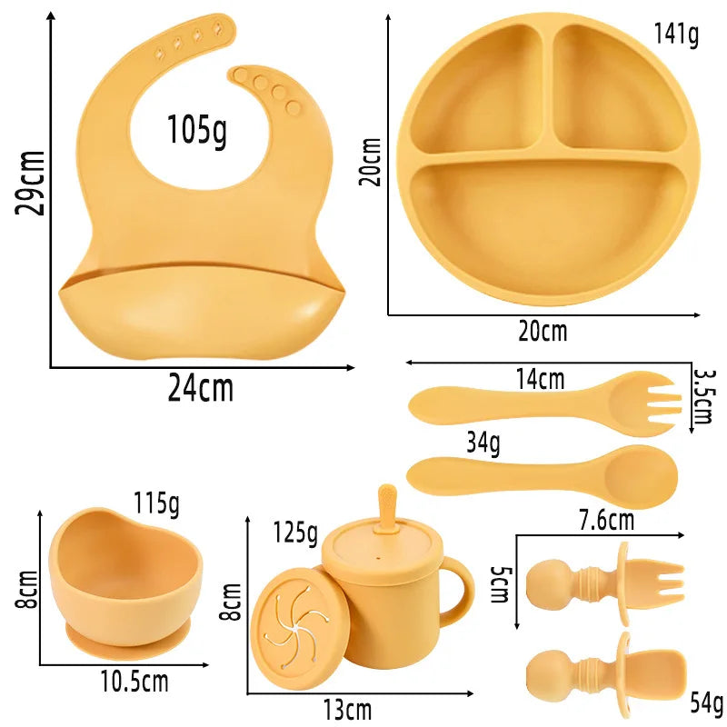 Set Repas Silicone Bébé – Bol Ventouse, Assiette, Cuillère & Paille Sans BPA