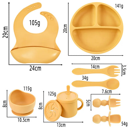 Set Repas Silicone Bébé – Bol Ventouse, Assiette, Cuillère & Paille Sans BPA