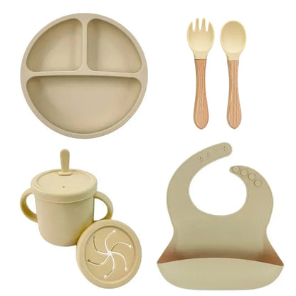 Set Repas Silicone Bébé – Bol Ventouse, Assiette, Cuillère & Paille Sans BPA