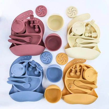 Set Repas Silicone Bébé – Bol Ventouse, Assiette, Cuillère & Paille Sans BPA