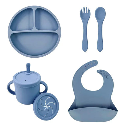 Set Repas Silicone Bébé – Bol Ventouse, Assiette, Cuillère & Paille Sans BPA