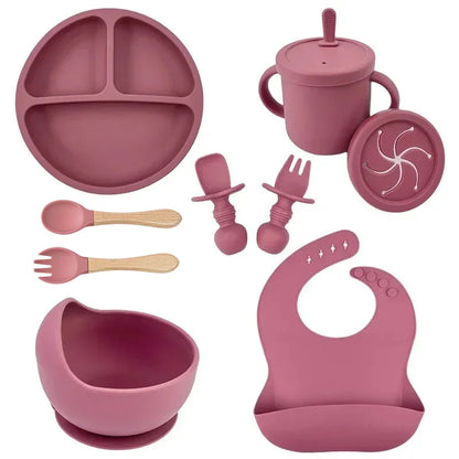 Set Repas Silicone Bébé – Bol Ventouse, Assiette, Cuillère & Paille Sans BPA