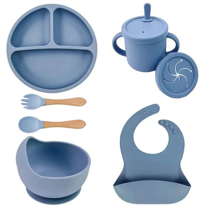 Set Repas Silicone Bébé – Bol Ventouse, Assiette, Cuillère & Paille Sans BPA