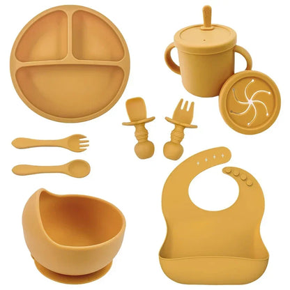 Set Repas Silicone Bébé – Bol Ventouse, Assiette, Cuillère & Paille Sans BPA