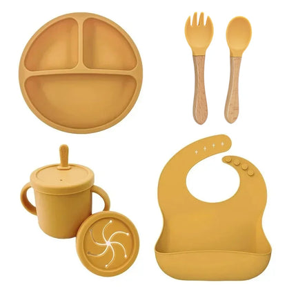 Set Repas Silicone Bébé – Bol Ventouse, Assiette, Cuillère & Paille Sans BPA