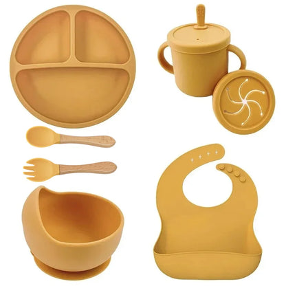 Set Repas Silicone Bébé – Bol Ventouse, Assiette, Cuillère & Paille Sans BPA
